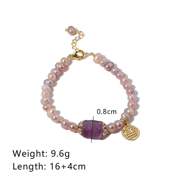 Natural Freshwater Purple Pearl And Crystal Necklace And Bracelet With Back Pattern Handmade For Women