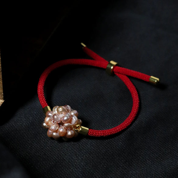 Natural Freshwater Purple Pearl Flower Ball Red Rope Knitted Women's Fashion Luck Bracelet