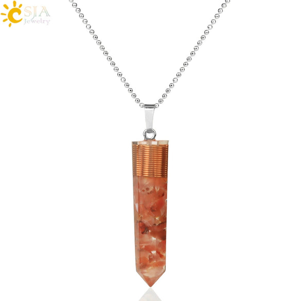 Natural Gravel And Mixed Semi Precious Stone Pendant Necklace With Copper Drip Glaze Detail Simple Ball Chain Jewelry For Women