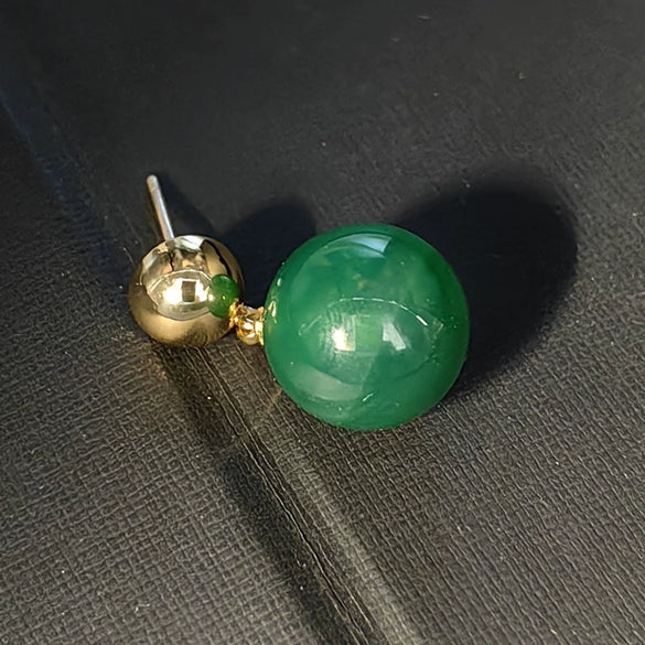 Natural Green Agate Round Geometric Earrings With 925 Silver Needles Gold Tone Electroplated Copper Simple Modern Jewelry