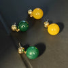 Natural Green Agate Round Geometric Earrings With 925 Silver Needles Gold Tone Electroplated Copper Simple Modern Jewelry
