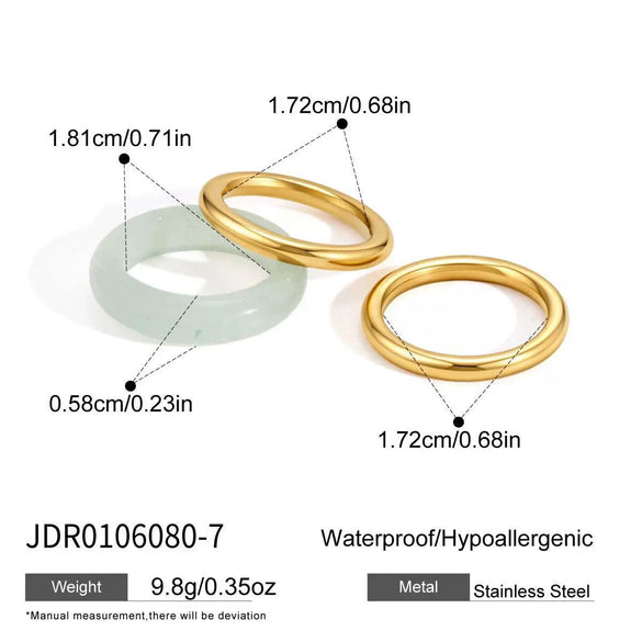 Natural Green Aventurine Geometric Stainless Steel Ring With Pvd Gold Plating For Women