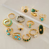 Natural Green Aventurine Geometric Stainless Steel Ring With Pvd Gold Plating For Women