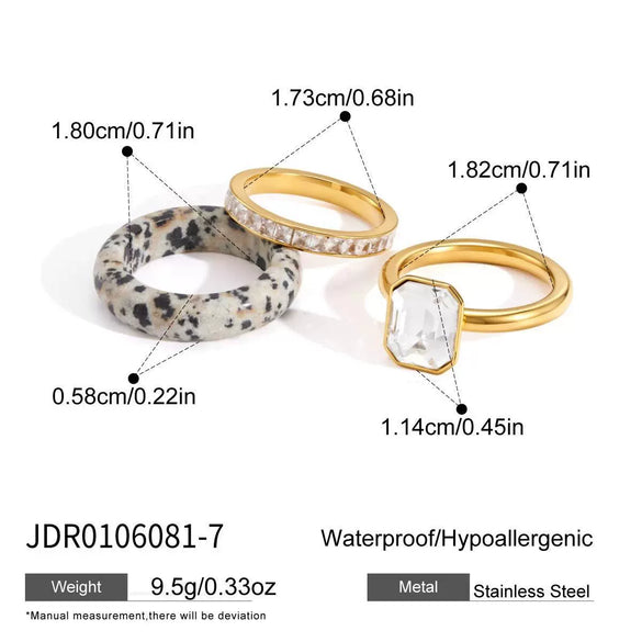 Natural Green Aventurine Geometric Stainless Steel Ring With Pvd Gold Plating For Women