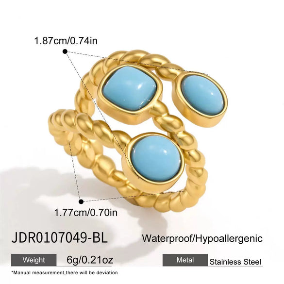 Natural Green Aventurine Geometric Stainless Steel Ring With Pvd Gold Plating For Women