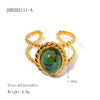 Natural Green Aventurine Geometric Stainless Steel Ring With Pvd Gold Plating For Women
