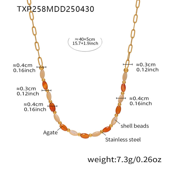 Natural Oval Agate Shell Steel Ball Clavicle Necklace And Bracelet For Girls In Stainless Steel With Electroplating Design