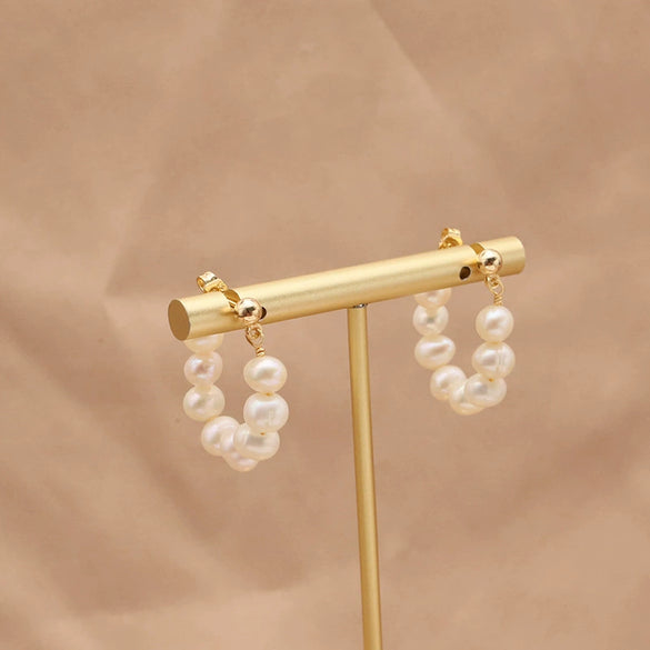 Natural Pearl Geometric Earrings Copper Plated 18K Gold Jewelry