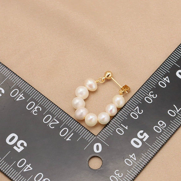 Natural Pearl Geometric Earrings Copper Plated 18K Gold Jewelry