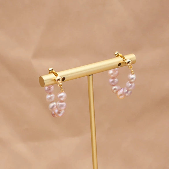 Natural Pearl Geometric Earrings Copper Plated 18K Gold Jewelry