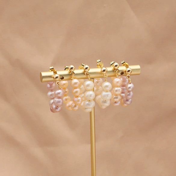 Natural Pearl Geometric Earrings Copper Plated 18K Gold Jewelry