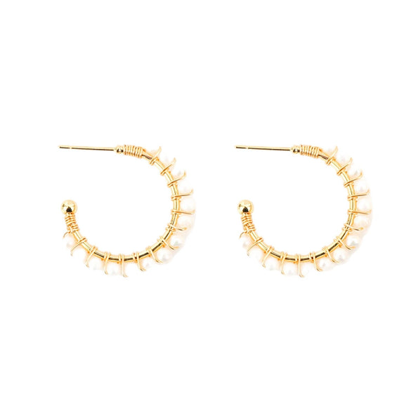 Natural Pearl Geometric Handmade Braided Earrings 18K Gold Tone Light Luxury Earrings For Women