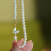 Natural Pearl Necklace With Mixed Gem Inlay Pendant For Female