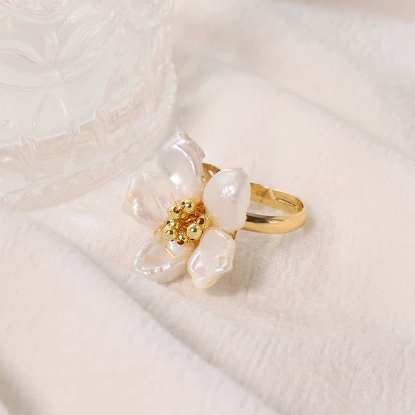 Natural Pearl Ring Retro Highend Flowers Light Luxury Elegant Jewelry