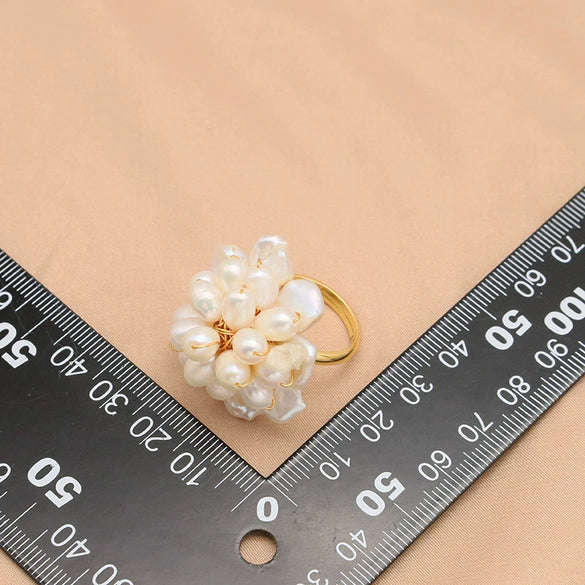 Natural Pearl Ring Retro Highend Flowers Light Luxury Elegant Jewelry