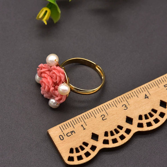 Natural Pearl Ring Retro Highend Flowers Light Luxury Elegant Jewelry