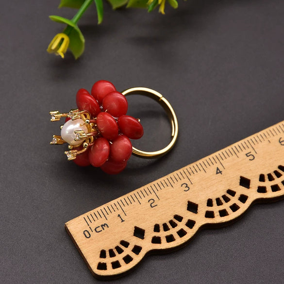 Natural Pearl Ring Retro Highend Flowers Light Luxury Elegant Jewelry