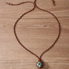 Natural Powder Crystal Necklace Pendant Handwoven With Wax Rope Set With Gems In Doll Heart Geometric Pattern For Women