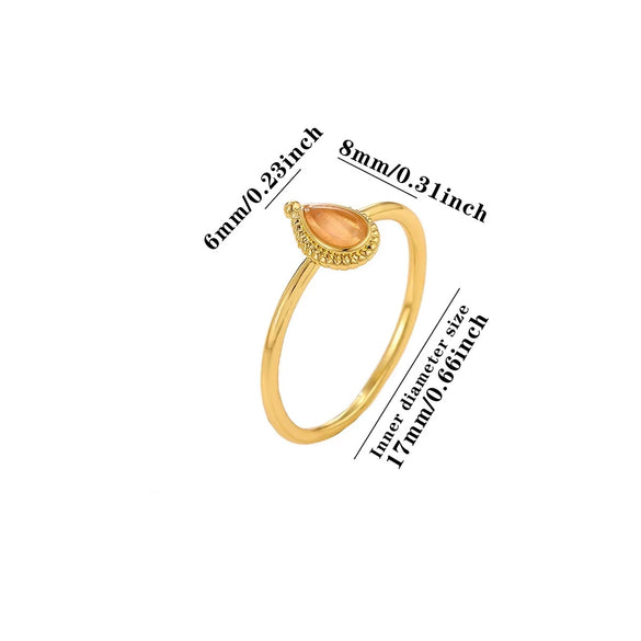 Natural Rose Quartz Geometric Teardrop Gold Plated Titanium Steel Open Ring With Textured Finish Wholesale Jewelry
