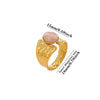 Natural Rose Quartz Geometric Teardrop Gold Plated Titanium Steel Open Ring With Textured Finish Wholesale Jewelry