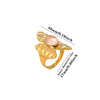 Natural Rose Quartz Geometric Teardrop Gold Plated Titanium Steel Open Ring With Textured Finish Wholesale Jewelry