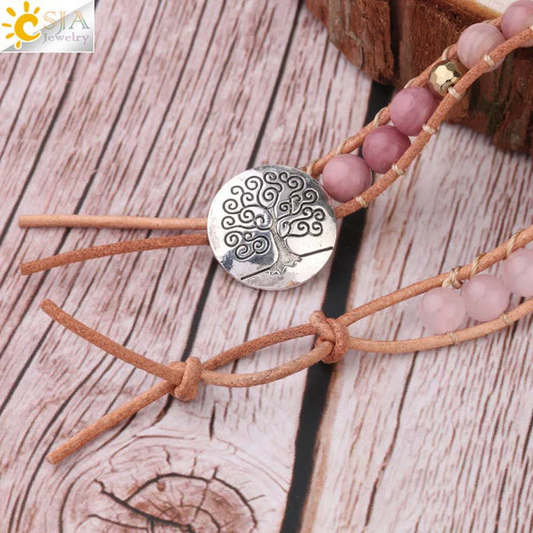 Natural Rose Quartz Raw Stone Braided Wrap Bracelet Handmade Electroplated Natural Stone Multi Layer Bracelet For Women And Unisex