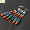 Natural Stone And Alloy Tapered Cone Keychain With Colorful Beads And Dripping Oil Finish Miniature Personality Pendant Unisex