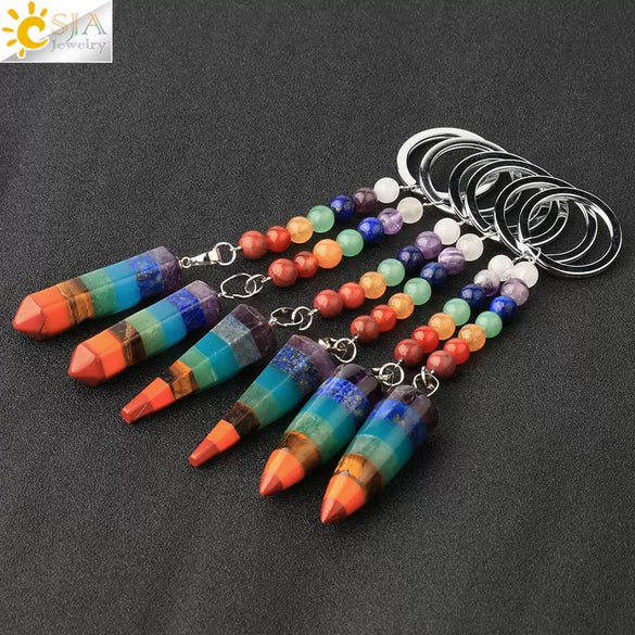 Natural Stone And Alloy Tapered Cone Keychain With Colorful Beads And Dripping Oil Finish Miniature Personality Pendant Unisex