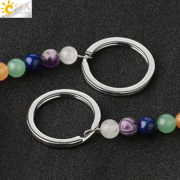 Natural Stone And Alloy Tapered Cone Keychain With Colorful Beads And Dripping Oil Finish Miniature Personality Pendant Unisex