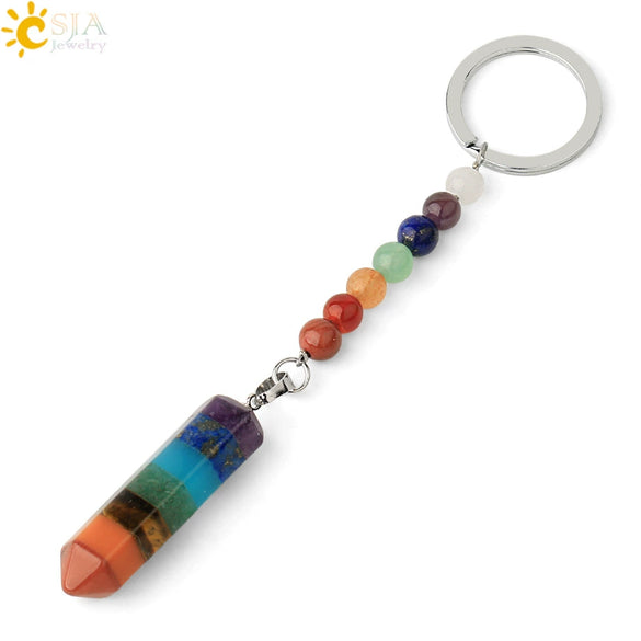Natural Stone And Alloy Tapered Cone Keychain With Colorful Beads And Dripping Oil Finish Miniature Personality Pendant Unisex