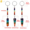 Natural Stone And Alloy Tapered Cone Keychain With Colorful Beads And Dripping Oil Finish Miniature Personality Pendant Unisex