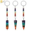 Natural Stone And Alloy Tapered Cone Keychain With Colorful Beads And Dripping Oil Finish Miniature Personality Pendant Unisex