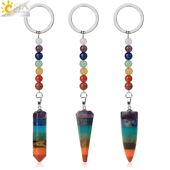 Natural Stone And Alloy Tapered Cone Keychain With Colorful Beads And Dripping Oil Finish Miniature Personality Pendant Unisex