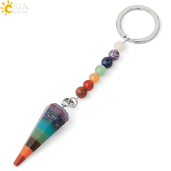 Natural Stone And Alloy Tapered Cone Keychain With Colorful Beads And Dripping Oil Finish Miniature Personality Pendant Unisex