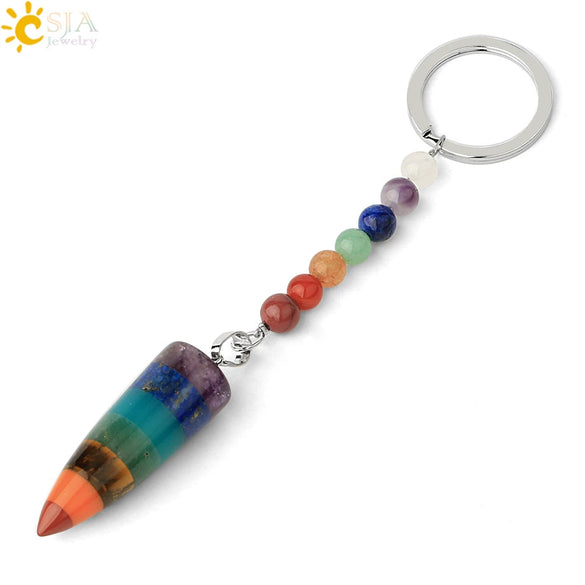 Natural Stone And Alloy Tapered Cone Keychain With Colorful Beads And Dripping Oil Finish Miniature Personality Pendant Unisex