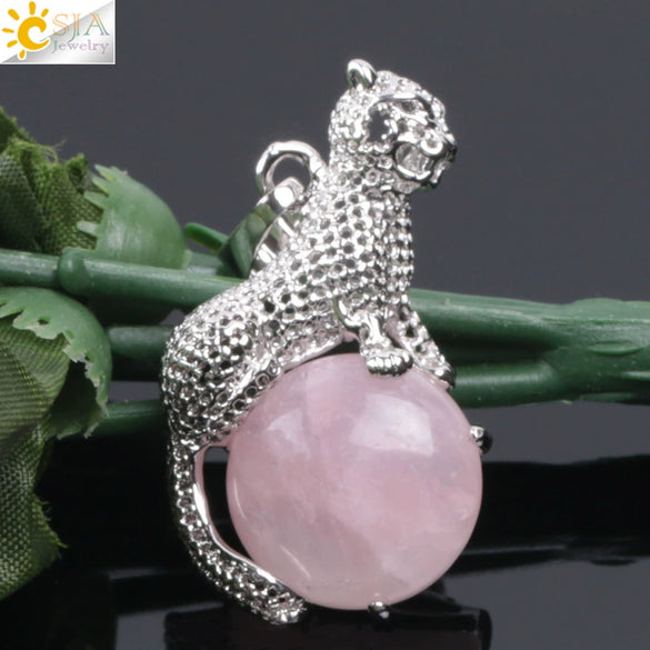 Natural Stone And Copper Accessories Animal Leopard Pendant Minimalist Amethyst Multicolor Necklace Jewelry