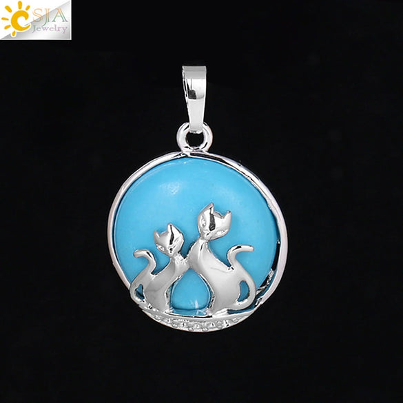 Natural Stone And Copper Accessories Double Kitty Doublesided Minimalist Necklace Pendant Jewelry For Female