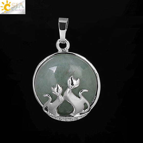 Natural Stone And Copper Accessories Double Kitty Doublesided Minimalist Necklace Pendant Jewelry For Female