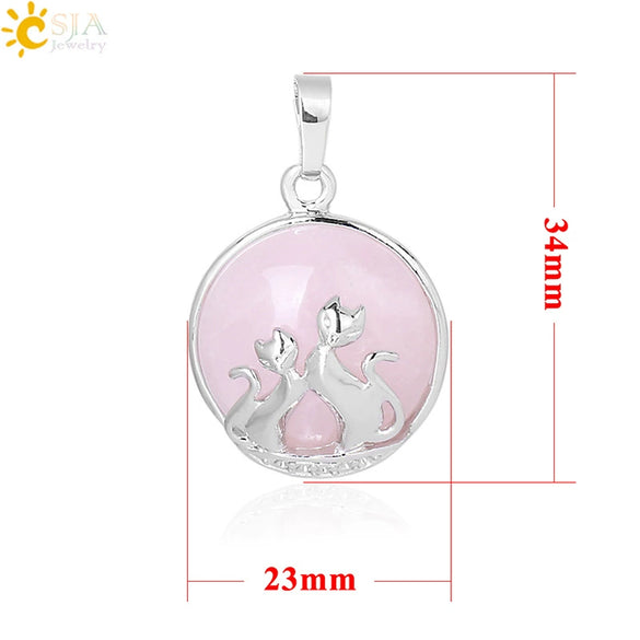 Natural Stone And Copper Accessories Double Kitty Doublesided Minimalist Necklace Pendant Jewelry For Female