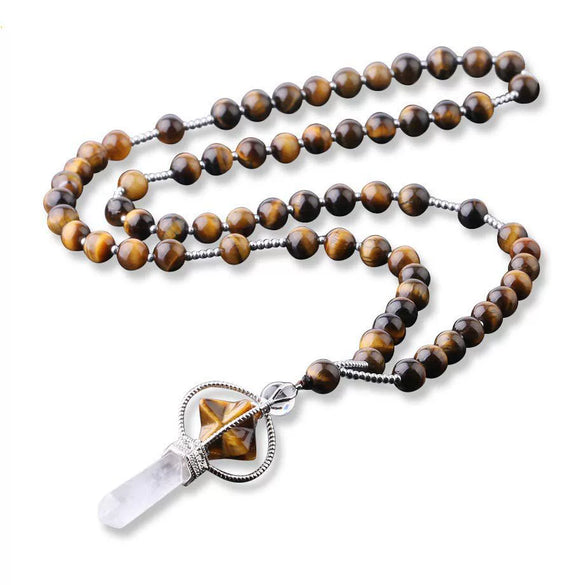 Natural Stone And Copper Accessories Minimalist Column Pendant Necklace With Rope Chain For Women