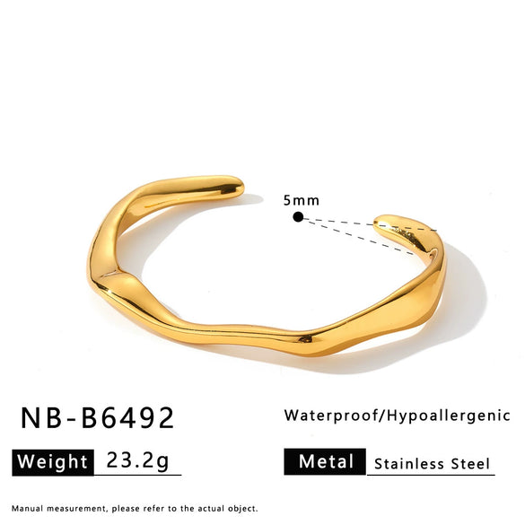 Natural Stone And Rhinestone Stainless Steel Bracelet With 18K Gold Vacuum Plating For Women