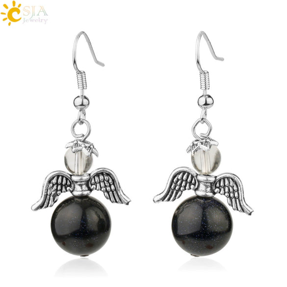 Natural Stone Angel Wing Heart Earrings Minimalist Small Women’s Fashion Jewelry