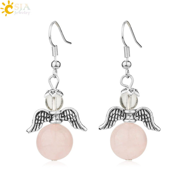 Natural Stone Angel Wing Heart Earrings Minimalist Small Women’s Fashion Jewelry
