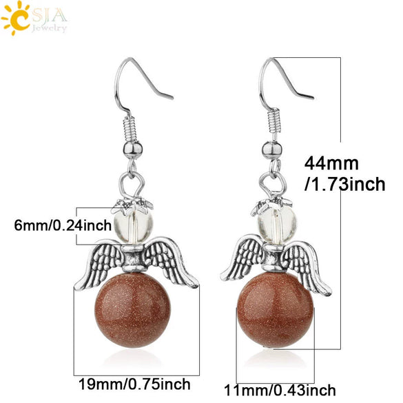 Natural Stone Angel Wing Heart Earrings Minimalist Small Women’s Fashion Jewelry