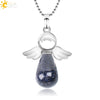 Natural Stone Angel Wing Pendant Necklace With Round And Teardrop Shape Copper Ball Chain Minimalist Love Gift Jewelry