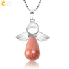 Natural Stone Angel Wing Pendant Necklace With Round And Teardrop Shape Copper Ball Chain Minimalist Love Gift Jewelry