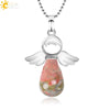 Natural Stone Angel Wing Pendant Necklace With Round And Teardrop Shape Copper Ball Chain Minimalist Love Gift Jewelry