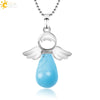 Natural Stone Angel Wing Pendant Necklace With Round And Teardrop Shape Copper Ball Chain Minimalist Love Gift Jewelry