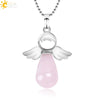 Natural Stone Angel Wing Pendant Necklace With Round And Teardrop Shape Copper Ball Chain Minimalist Love Gift Jewelry