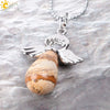 Natural Stone Angel Wing Pendant Necklace With Round And Teardrop Shape Copper Ball Chain Minimalist Love Gift Jewelry